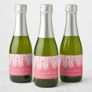 Étiquettes Pour Bouteilles De Vin Mousseux Palmiers tropicaux rose 21e anniversaire Mini