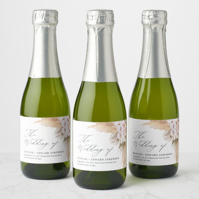 Étiquettes Pour Bouteilles De Vin Mousseux Pampas herbe séchée botanique boho mariage faveur (Bouteilles)