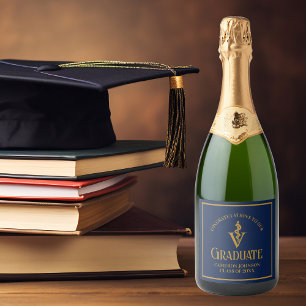 Étiquettes Pour Bouteilles De Vin Mousseux Parti de graduation de l'école vétérinaire Blue Go