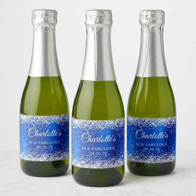 Étiquettes Pour Bouteilles De Vin Mousseux Parties scintillant Argent Royal Blue Foil 40 & Fa (Bouteilles)