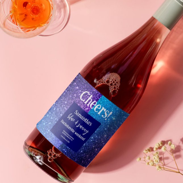 Étiquettes Pour Bouteilles De Vin Mousseux Parties scintillant bleue Bachelorette (Créateur téléchargé)