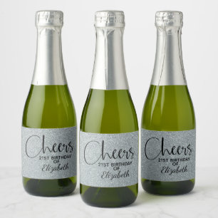 Étiquettes Pour Bouteilles De Vin Mousseux Parties scintillant d'argent Faux Anniversaire Min
