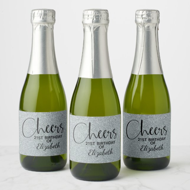 Étiquettes Pour Bouteilles De Vin Mousseux Parties scintillant d'argent Faux Anniversaire Min (Bouteilles)