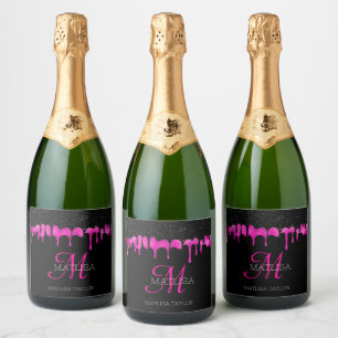 Étiquettes Pour Bouteilles De Vin Mousseux Parties scintillant de déshydratation Monogramme m
