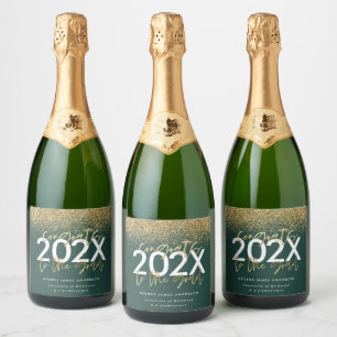 Étiquettes Pour Bouteilles De Vin Mousseux parties scintillant d'écriture moderne verte et or