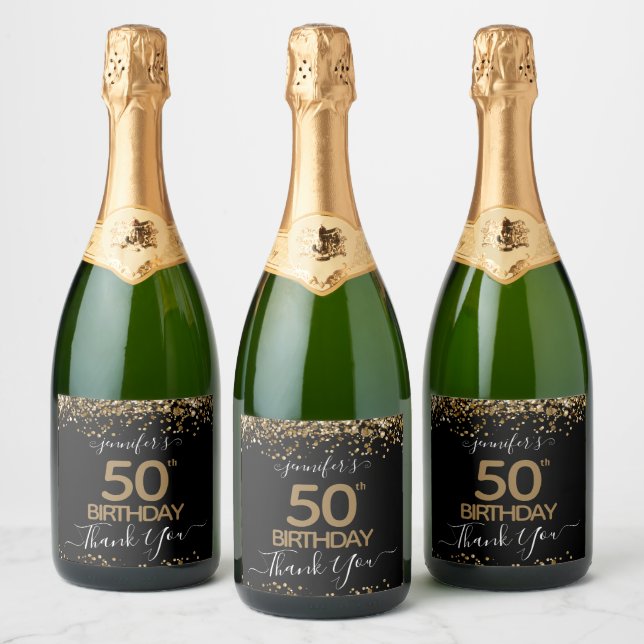 Étiquettes Pour Bouteilles De Vin Mousseux Parties scintillant d'or 50e anniversaire Personna (Bouteilles)