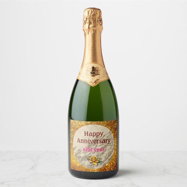 Étiquettes Pour Bouteilles De Vin Mousseux Parties scintillant en marbre de luxe Gold Sparkli (Devant)