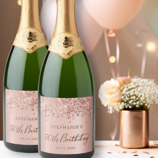 Étiquettes Pour Bouteilles De Vin Mousseux Parties scintillant Gold rose 50e anniversaire Mon