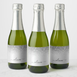 Étiquettes Pour Bouteilles De Vin Mousseux Parties scintillant Monogramme Argent Sparkle Girl