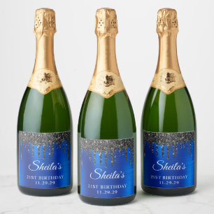 Étiquettes Pour Bouteilles De Vin Mousseux Parties scintillant noire Lavette bleue royale 21e