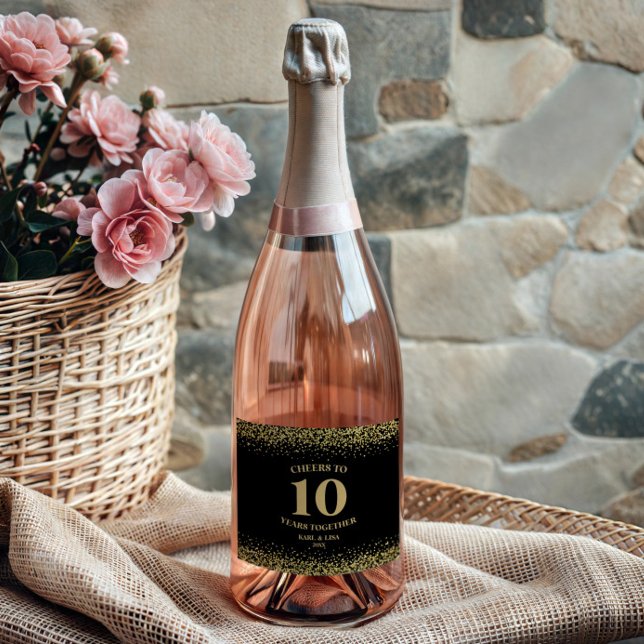 Étiquettes Pour Bouteilles De Vin Mousseux Parties scintillant Noire Or, À 10 Ans (Créateur téléchargé)