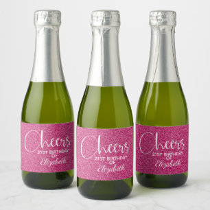 Étiquettes Pour Bouteilles De Vin Mousseux Parties scintillant rose Faux Anniversaire Mini