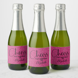 Étiquettes Pour Bouteilles De Vin Mousseux Parties scintillant rose Faux Anniversaire Mini