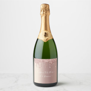 Étiquettes Pour Bouteilles De Vin Mousseux Parties scintillant rose Gold Blush - Votre texte