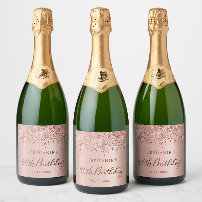 Étiquettes Pour Bouteilles De Vin Mousseux Parties scintillant rose Gold Foil 60e anniversair (Bouteilles)