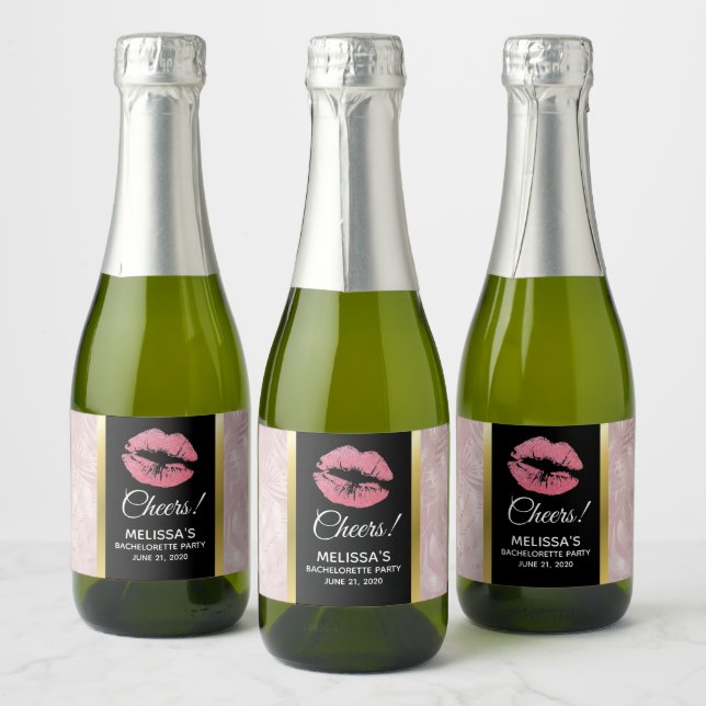 Étiquettes Pour Bouteilles De Vin Mousseux Parties scintillant rose lèvres et Rose Gold Tropi (Bouteilles)