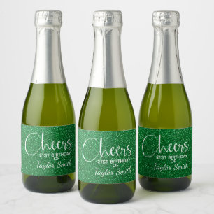 Étiquettes Pour Bouteilles De Vin Mousseux Parties scintillant verte Faux Anniversaire Mini