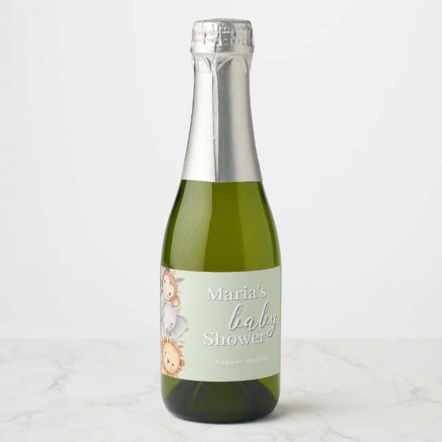 Étiquettes Pour Bouteilles De Vin Mousseux Pastel Baby shower tropical Jungle Safari Animaux (Devant)