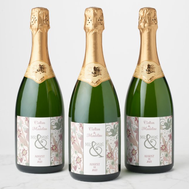 Étiquettes Pour Bouteilles De Vin Mousseux Pastel Floral Inspirivity Mariage Moderne Élégant (Bouteilles)