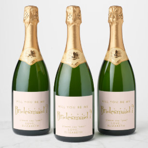 Étiquettes Pour Bouteilles De Vin Mousseux Pastel Peachy Pink Bridesmaid Proposition Cadeau