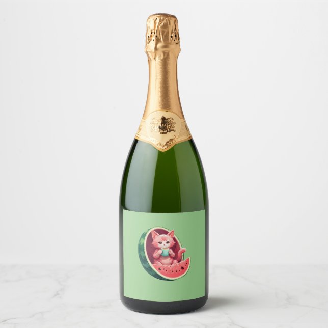 Étiquettes Pour Bouteilles De Vin Mousseux Pause café de pastèque (Devant)