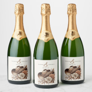 Étiquettes Pour Bouteilles De Vin Mousseux Pays Western Cowgirl Casquette avec fleurs