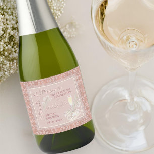 Étiquettes Pour Bouteilles De Vin Mousseux Pearls & Prosecco Rose Gold Fête des mariées Favor