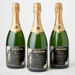 Étiquettes Pour Bouteilles De Vin Mousseux Pearls White Floral Art Déco Gatsby 20s Anniversai