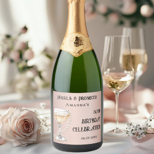 Étiquettes Pour Bouteilles De Vin Mousseux Perles d'or rose proc fête d'anniversaire