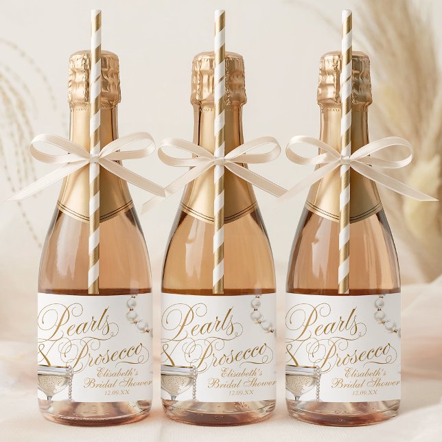 Étiquettes Pour Bouteilles De Vin Mousseux Perles et Prosecco Mini (Pearls and Prosecco Mini Sparkling Wine Label)