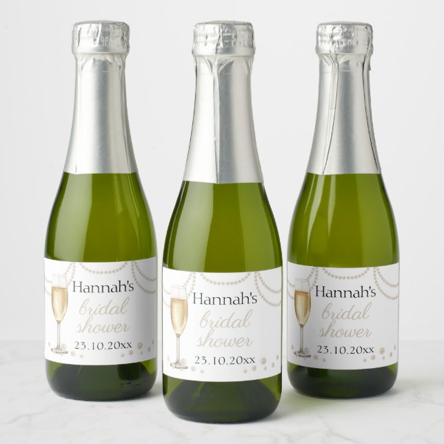 Étiquettes Pour Bouteilles De Vin Mousseux Perles Prosecco élégant pour Shower de mariage min (Bouteilles)
