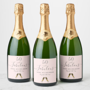 Étiquettes Pour Bouteilles De Vin Mousseux Personnalisé 50 fabuleux anniversaire rose or rose