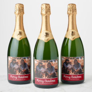 Étiquettes Pour Bouteilles De Vin Mousseux Personnalisé votre photo dans les flocons de neig