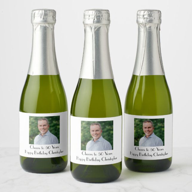 Étiquettes Pour Bouteilles De Vin Mousseux Personnaliser Photo Anniversaire Fête Lui Son Mini (Bouteilles)