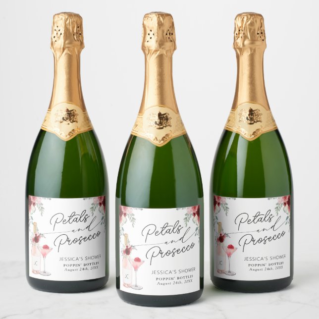 Étiquettes Pour Bouteilles De Vin Mousseux Pétale & Prosecco Enterrement de Vie de Jeune Fill (Bouteilles)