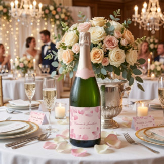 Étiquettes Pour Bouteilles De Vin Mousseux Pétales de rose rose Romance Mariage Bouteille de