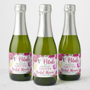Étiquettes Pour Bouteilles De Vin Mousseux Pétales et Prosecco Fête des mariées florale rose