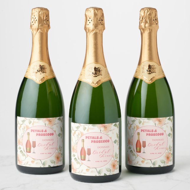 Étiquettes Pour Bouteilles De Vin Mousseux Pétales et Prosecco Or Fleurs Mariage Shower (Bouteilles)