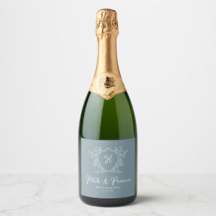 Étiquettes Pour Bouteilles De Vin Mousseux Pétales et Prosecco Régence Bleu Baby Shower de Ma