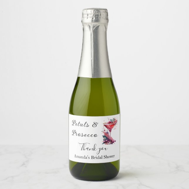 Étiquettes Pour Bouteilles De Vin Mousseux Pétales et prosecco Rose Fleurie Enterrement de vi (Devant)