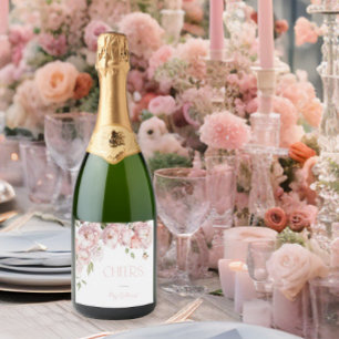 Étiquettes Pour Bouteilles De Vin Mousseux Pétales et Prosecco Rose Florale Rose Pâle Fête de