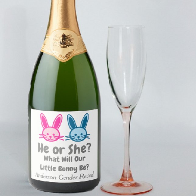 Étiquettes Pour Bouteilles De Vin Mousseux Petit Bunny Gender Reveal (Créateur téléchargé)