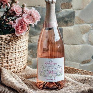 Étiquettes Pour Bouteilles De Vin Mousseux Petite Fleur Sauvage Fleur Rose Ruban Fille Baby S