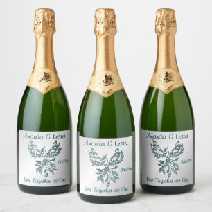 Étiquettes Pour Bouteilles De Vin Mousseux Phoenix Bleu Vert se Lève sur Texte Personnalisé A