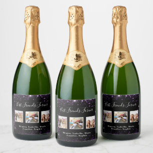 Étiquettes Pour Bouteilles De Vin Mousseux Photo amis pour toujours paillettes noir violet
