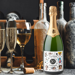 Étiquettes Pour Bouteilles De Vin Mousseux Photo Collage Confetti Nom 30e anniversaire
