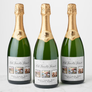 Étiquettes Pour Bouteilles De Vin Mousseux Photo de amis pour toujours avec noms et paillette