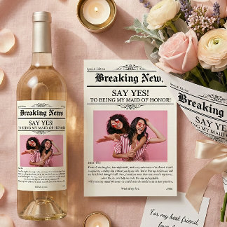 Étiquettes Pour Bouteilles De Vin Mousseux Photo de journal Demoiselle d'honneur ou demoisell