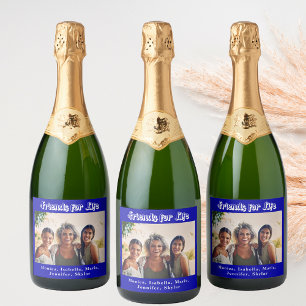 Étiquettes Pour Bouteilles De Vin Mousseux Photo de meilleures amies bleu royal blanc noms fê