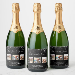 Étiquettes Pour Bouteilles De Vin Mousseux Photo des meilleures amies avec paillettes noir ar